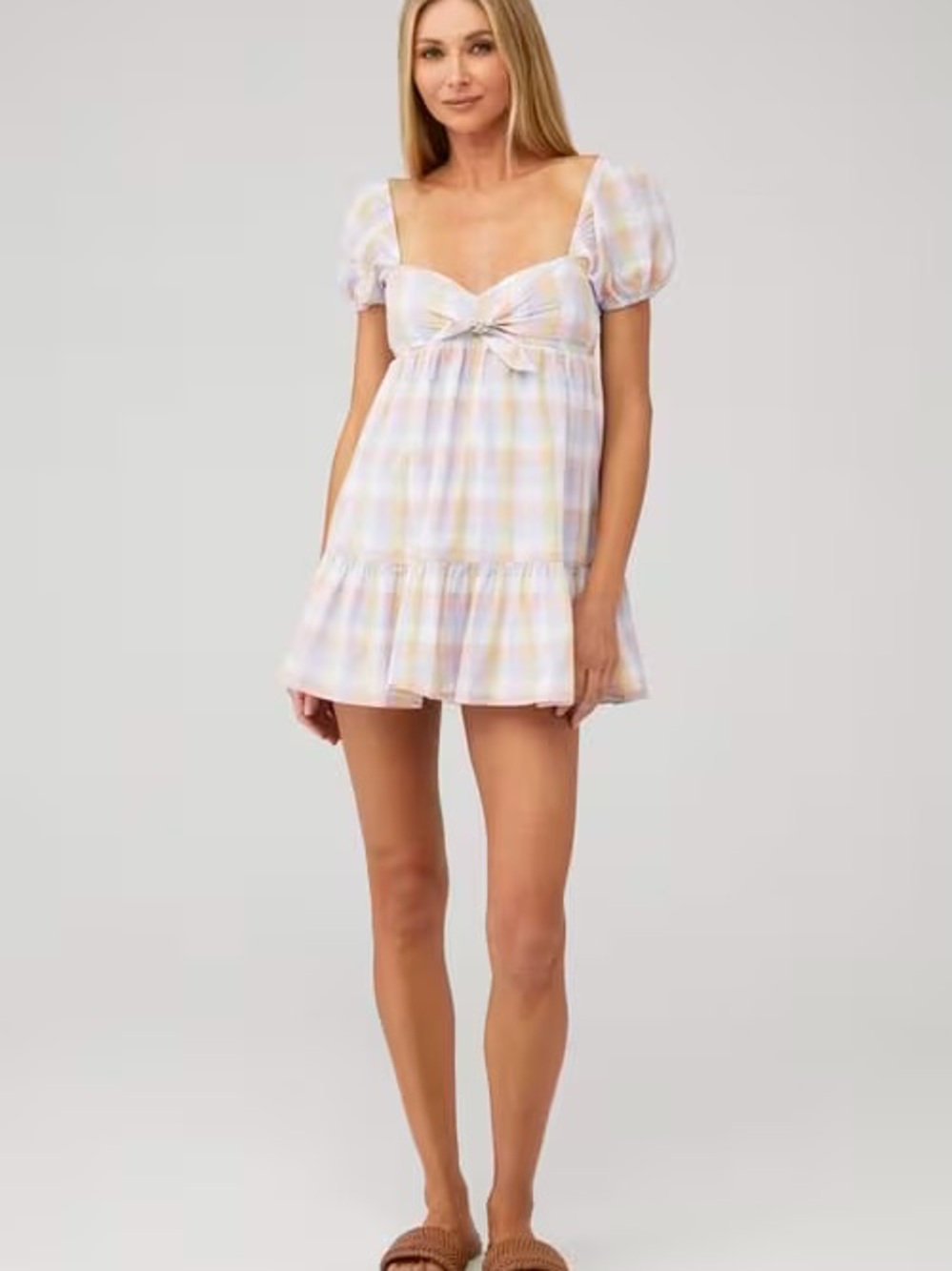 Amanda Uprichard Pastel Plaid Mini Dress in White and Pink